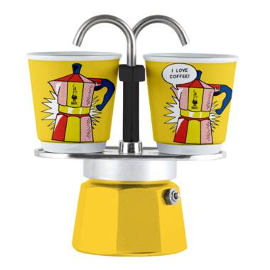 Bialetti Mini Express yellow Color coffee maker + 2 glasses