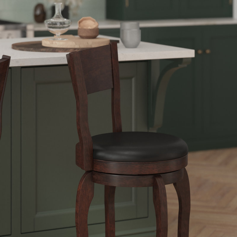 Tabouret Nichola, Tabouret de comptoir (siège d'une hauteur de 25 p, Similicuir noir / cadre espresso