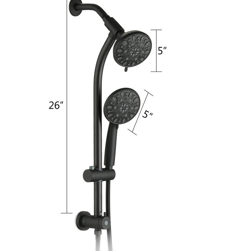 Stainless Steel Slide Bar Shower With 5-inch Abs Head - Matte Black Dual Spa Rod And 7 Spray Patterns