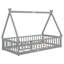 Lit simple au sol avec garde-corps de style tipi - facteur de plaisir de la chambre à coucher gris et protection de la vie privée des portes-1627538498-1627538496