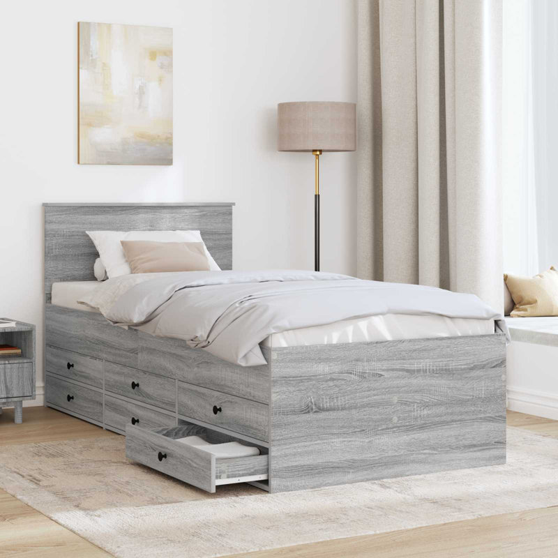 Daybed with Drawer with Headboard with Storage Engineered Wood Frame, Grey Sonoma