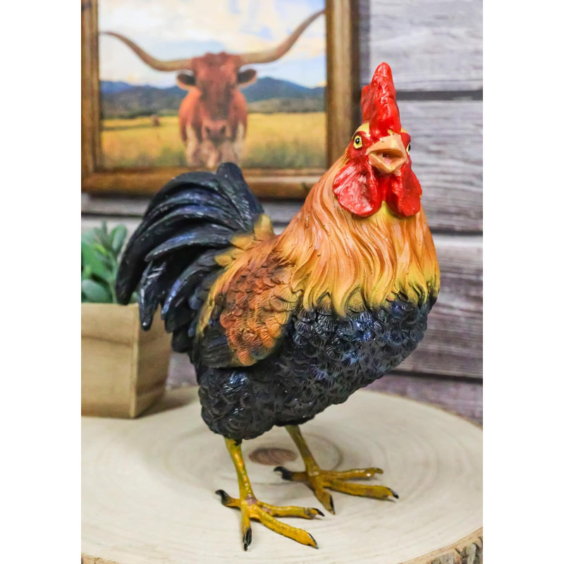 Rustic Western Proud Country Chicken Rooster In Stately Pose Figurine 8"Tall