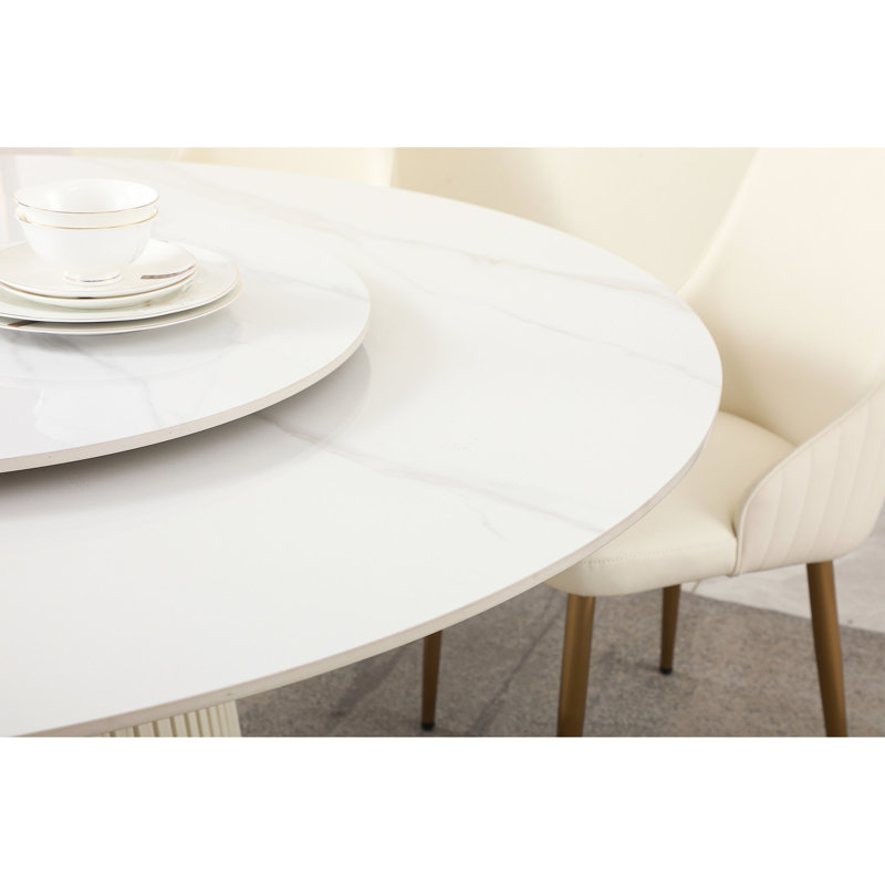 Table de salle à manger 31,5 po ronde en pierre frittée pour 8 personnes