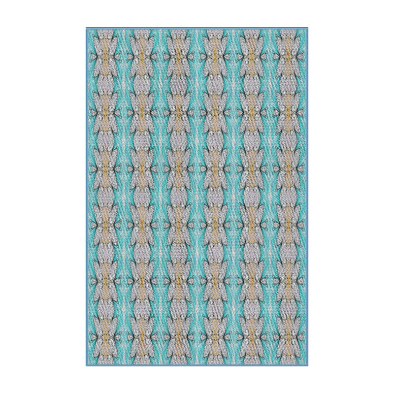 Tapis bleu/beige à motifs, Rectangle 2 pi x 4 pi