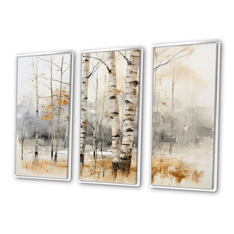 «Winter Birch Wood Forest I - Tree Birch», art mural, H 32 po x l 48 po x P 1 po, Cadre flottant blanc