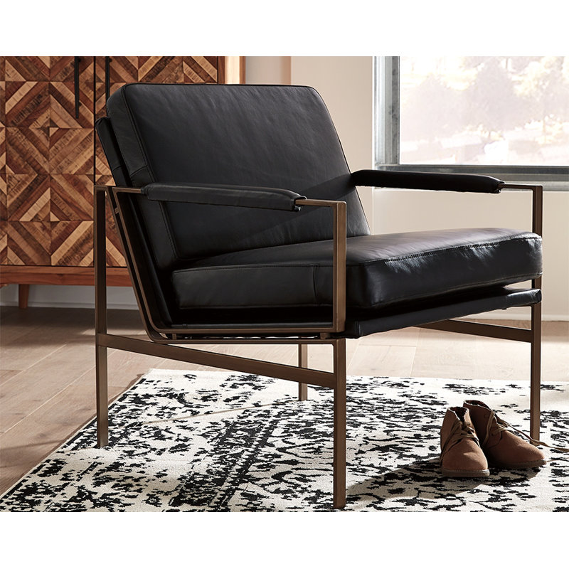 Adalyn Faux Leather Armchair, Bronze, Black Genuine Leather