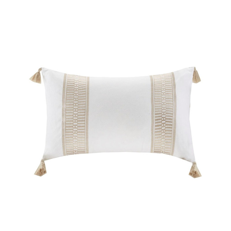 Coussin décoratif brodé en coton taupe 12 x 20 po