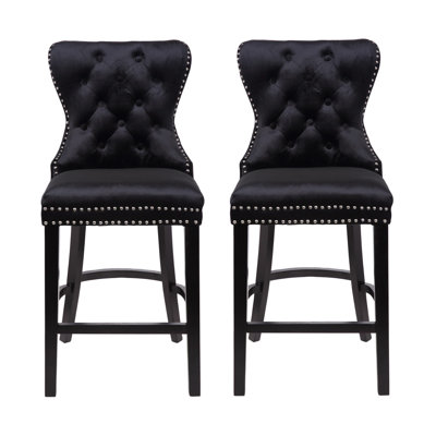 Upholstered Counter Stool with Solid Wood Frame