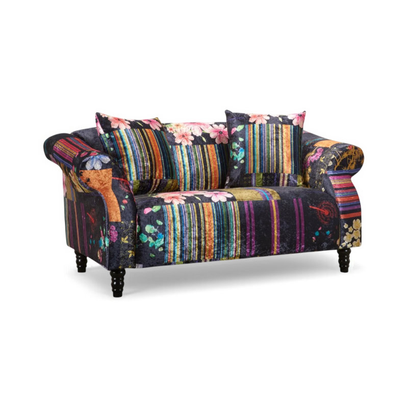 Forsyth Crushed Velvet Patchwork Sofa, Black, 2