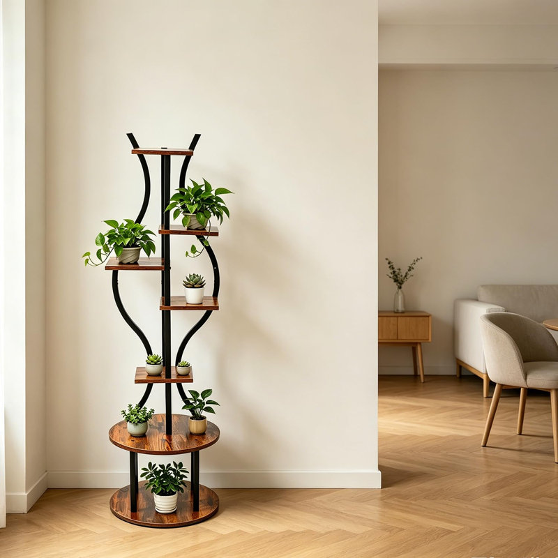 Support pour plante d'angle en métal à 7 niveaux - 57 po de hauteur pour salon, chambre à coucher, balcon - robuste, résistant à la rouille, économe en espace - sans lumière