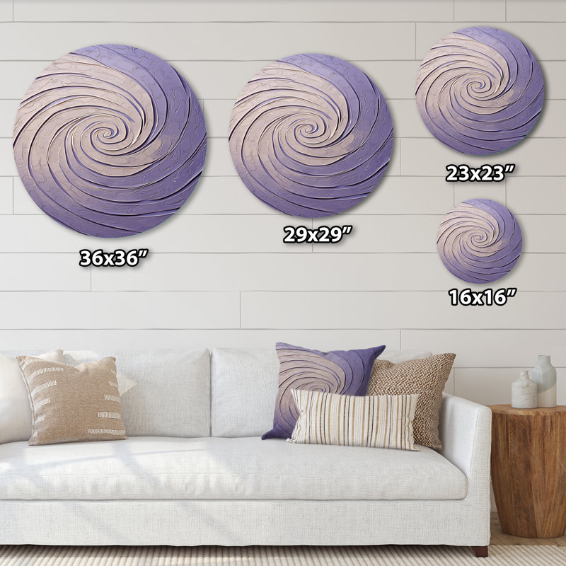 Lavande cosmique vortex - art mural rond floral abstrait, botanique moderne, art mural rond en métal, H 29 po x l 29 po