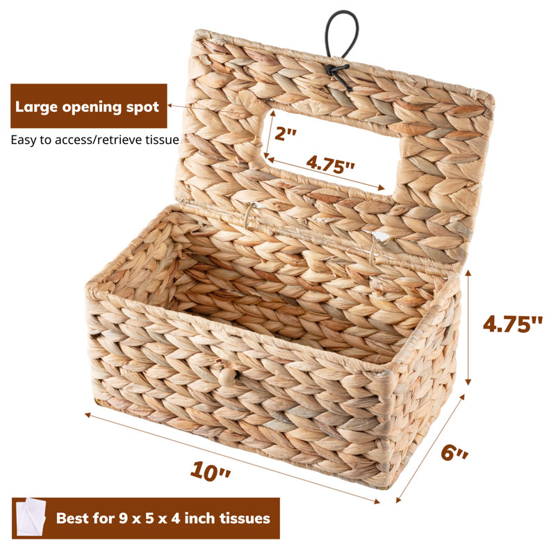 Tissue Box Cover - Rattan Wicker Rectangle, Boho Decorative Woven Facial Tissue Holder For Table & Bathroom, Fits 184-Count Box