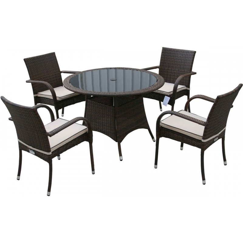 Faulk 4 - Person Patio Dining Set with Round Table , Cushions Included