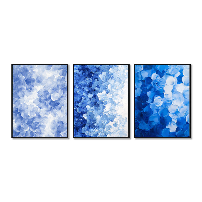 «Aqua Velvet Daisies Flower Flow», ensemble de 3 impressions murales sur toile encadrées, H 32 po x l 72 po