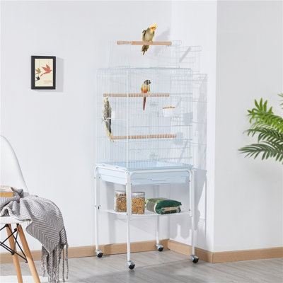 136 cm Iron Play Top Floor Bird Cage with Wheels with Stand with Perch with Tray