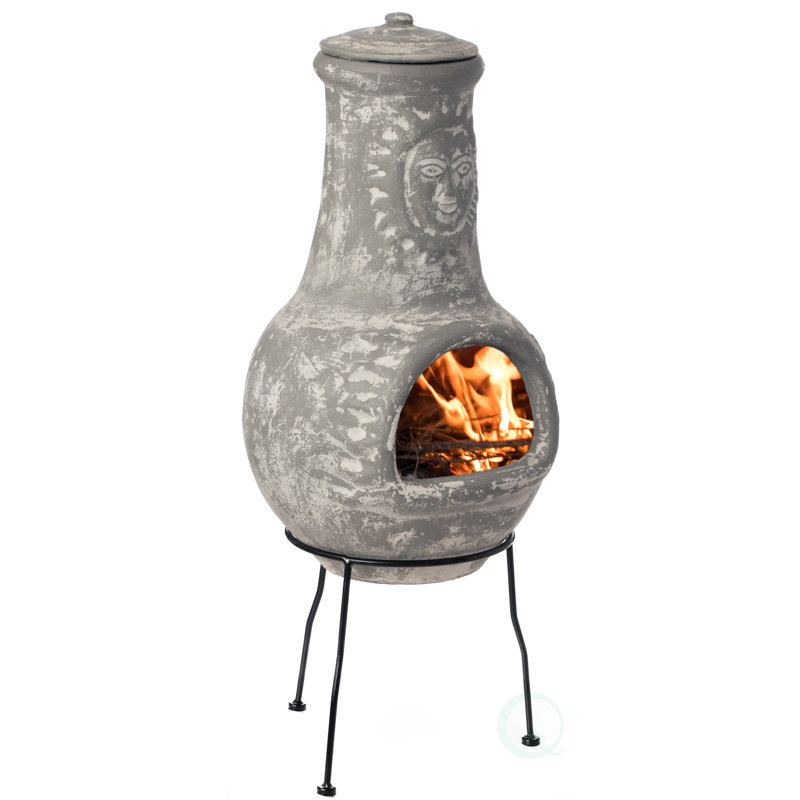 Urn Clay Wood Burning Smokeless Chimnea, Stone Gray