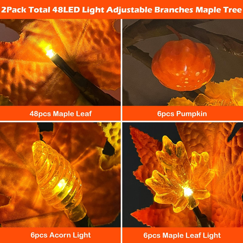fall maple tree,48 LED lights,battery operated,timer,acorn,Thanksgiving decorations