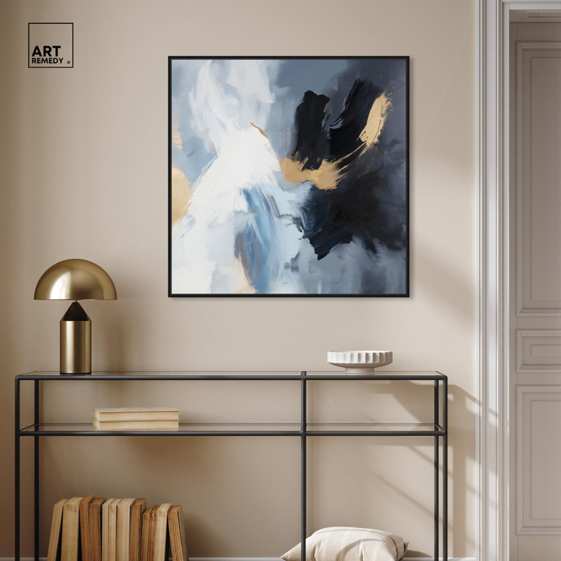 Art, art abstrait, toile grise, monochrome, magie, H 31 po x l 31 po, Cadre flottant noir