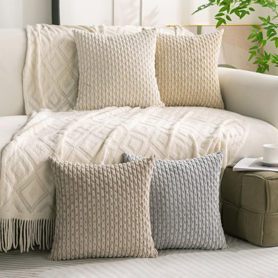Ensemble de 4 housses de coussin décoratives neutres en velours côtelé 20 x 20 pouces pour canapé-lit, canapé, salon, doux, housses de coussin