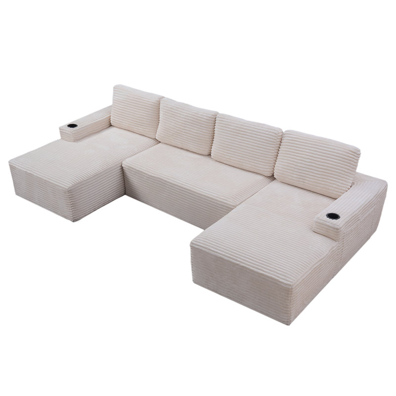 Compressible U-Shaped Sectional Sofa Set,Minimalist Style Modular Sectional Sofa, Corduroy Fabric Cloud Couch For Living Room