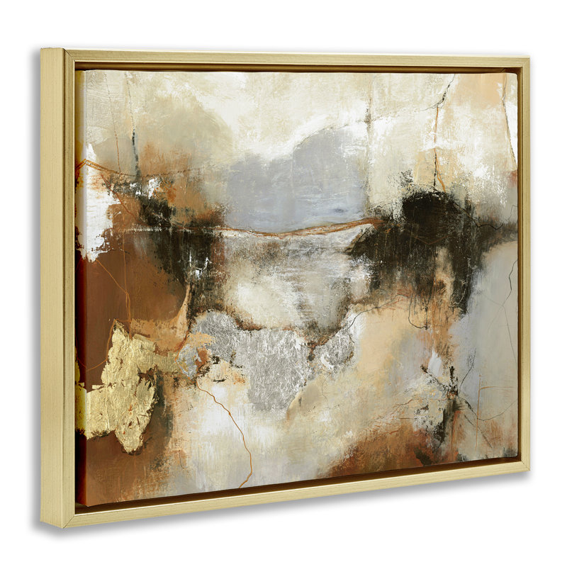 Cadre flottant unique à motif d'abstraction, conçu par Design Fabrikken, H 17 po x l 21 po, Cadre flottant métallique doré