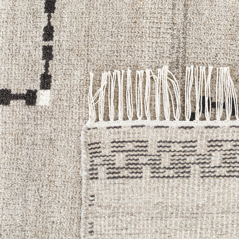 Sana Rug: Decorator Hand Knotted Rug in Natural/Black, Rectangle 5' x 8'