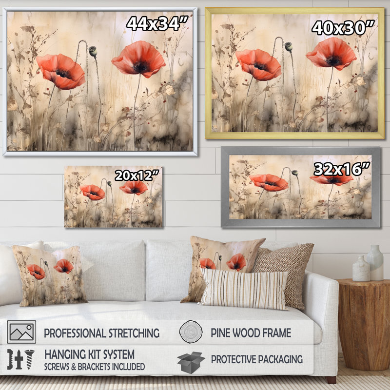 Brilliant Poppies III sur toile, H 34 po x l 44 po x P 1,5 po, Toile tendue