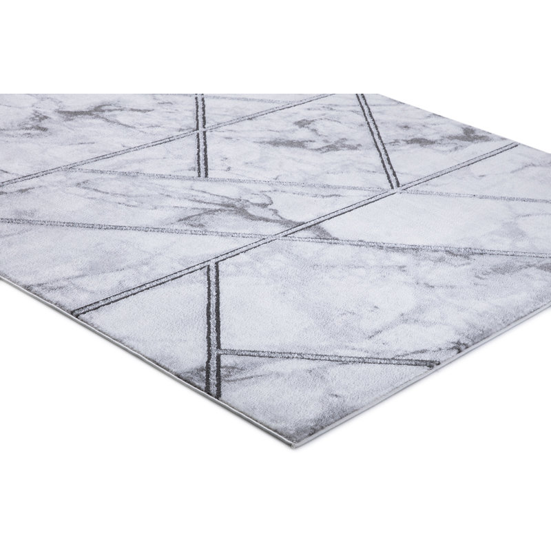Perryopolis gris géométrique sans argent vieilli, Rectangle 3 pi 3 po x 4 pi 7 po