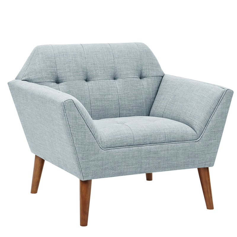 Chaise longue en bois massif - Détails des boutons, pieds extra modernes, bleu, assise, Bleu clair
