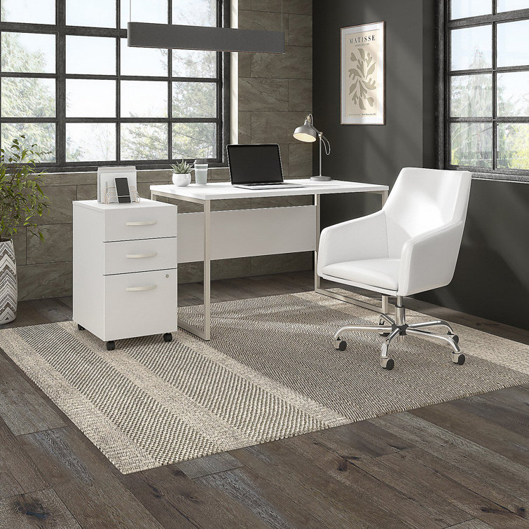 70.9 Modern Wooden Desk White Home Office Desk with Filing Cabinet
