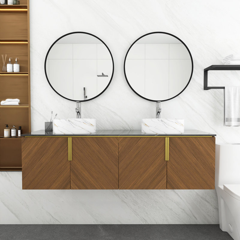 60 po Meuble-lavabo mural en contreplaqué espresso avec armoire