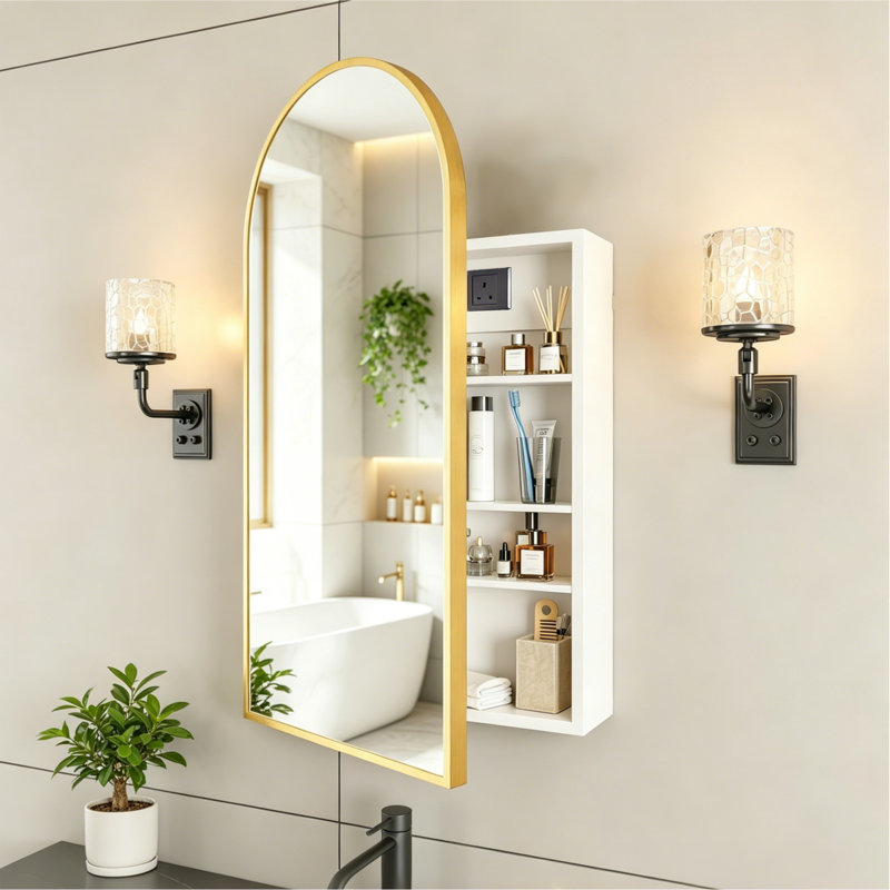 Mevser Metal Arch Mirror, Gold, 32.3" x 15.7"