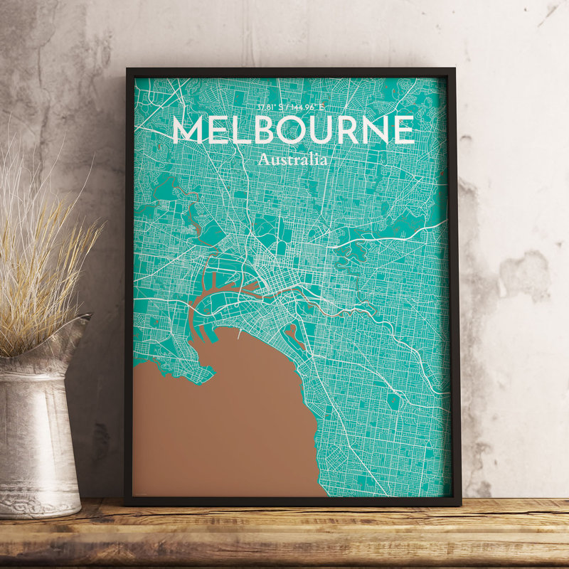 Melbourne City Map - No Frame Print, 91.4cm H x 61cm W x 0.13cm D