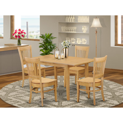5 Piece Dining Room Table Set Includes a Rectangle Wooden Table with Butterfly Leaf and 4 Kitchen Dining Chairs, Oak