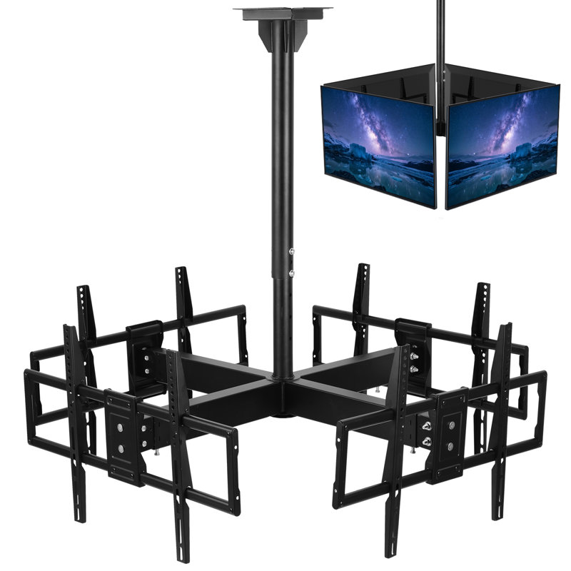 Support de 4 téléviseurs pour écrans de 32 à 65 pouces, support pour écran commercial quadruple robuste de 440 lb pivotant à 360 °, réglage de la hauteur télescopique, VESA maximum 600 x 400 mm
