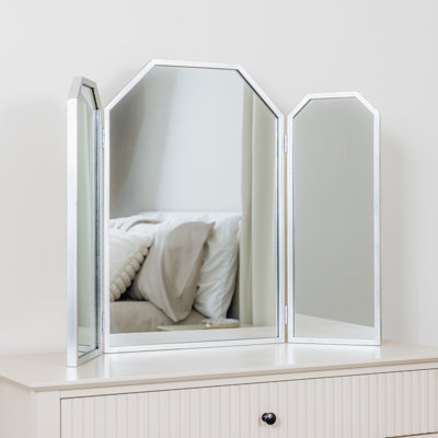 Silver Hexagon Triple Dressing Table Mirror 82Cm X 59Cm
