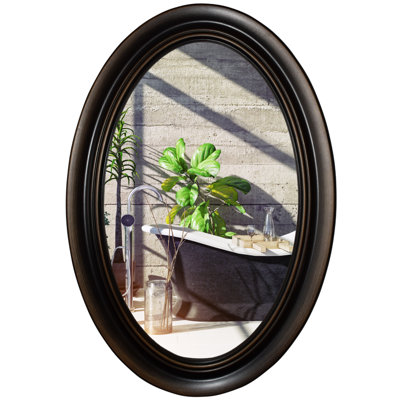 Miroir mural ovale en bois massif avec cadre décoratif léger, montage vertical ou horizontal