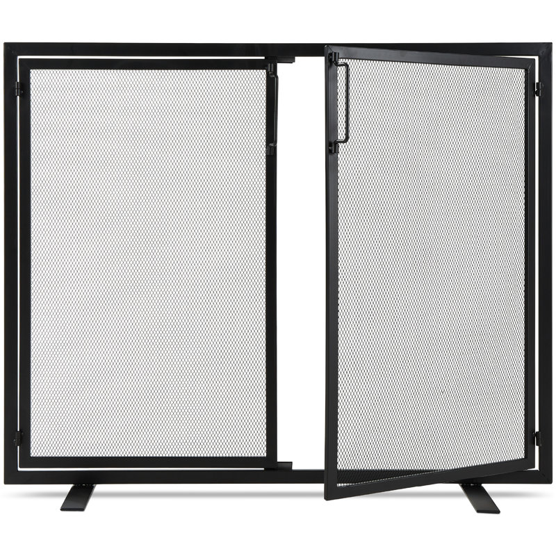 Black Wrought Iron Mesh 2-Door Fireplace Screen