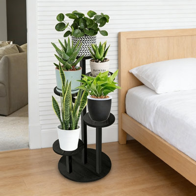 5 Tier Tall Corner Plant Stand Indoor Wood Shelf Black