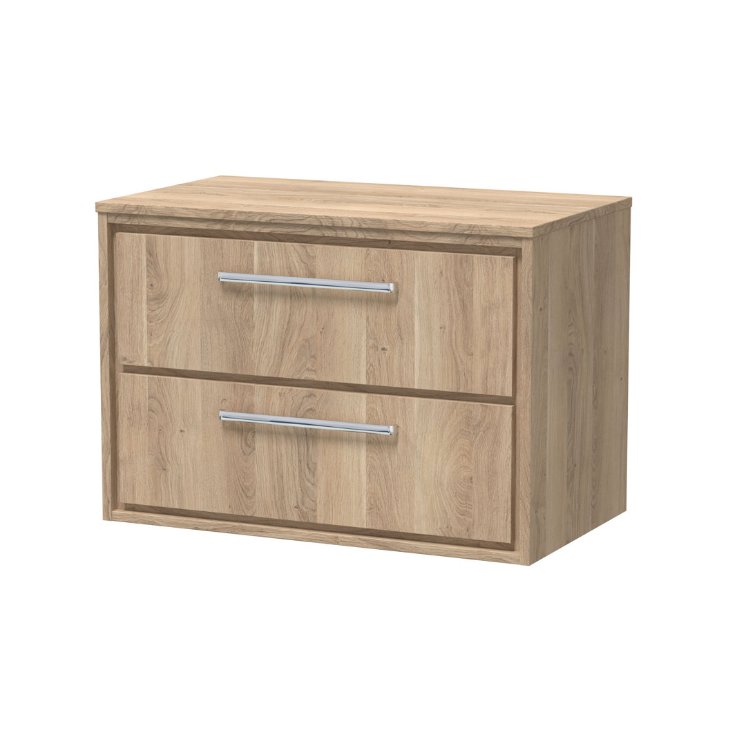 Hudson Reed Lille 800mm Wall Hung Vanity Unit - Bleached Oak - 2 Drawer - MFC Textured Woodgrain - Image 2