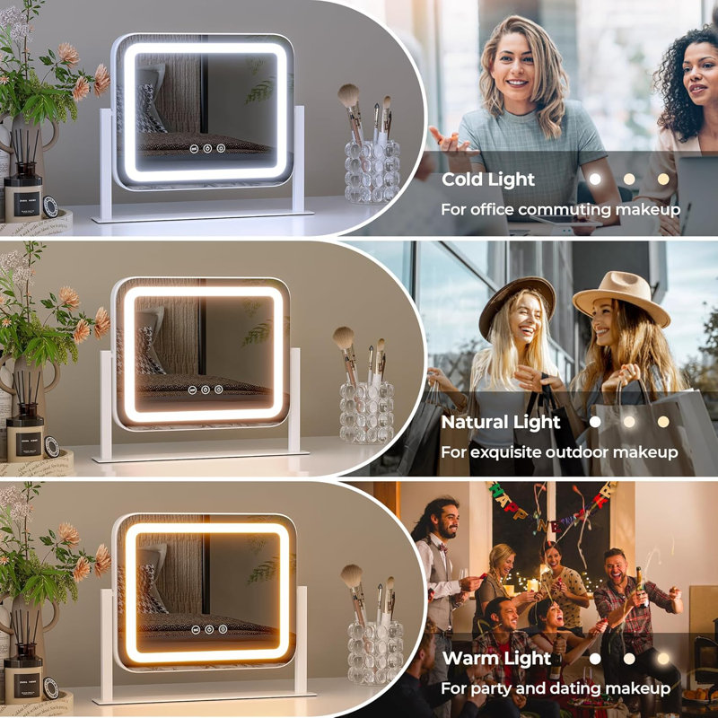 Miroir de salle de bain à DEL à intensité variable avec écran tactile - Miroir de maquillage à éclairage réglable 3 couleurs