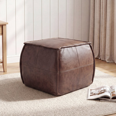 Elliona Square Top-Grain Leather Pouf Ottoman