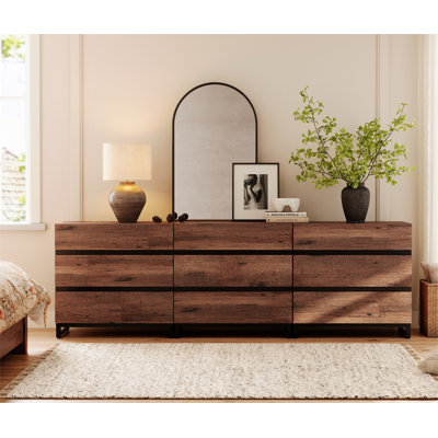Modern TV Stand For Tvs Up To 100 Inch, Entertainment Center TV Console With 9 Drawers And Metal Base, Media Console For Living Room, Bedroom, Brown -  Latitude Run®, D770B488AA194132A09F0245355F9B9E