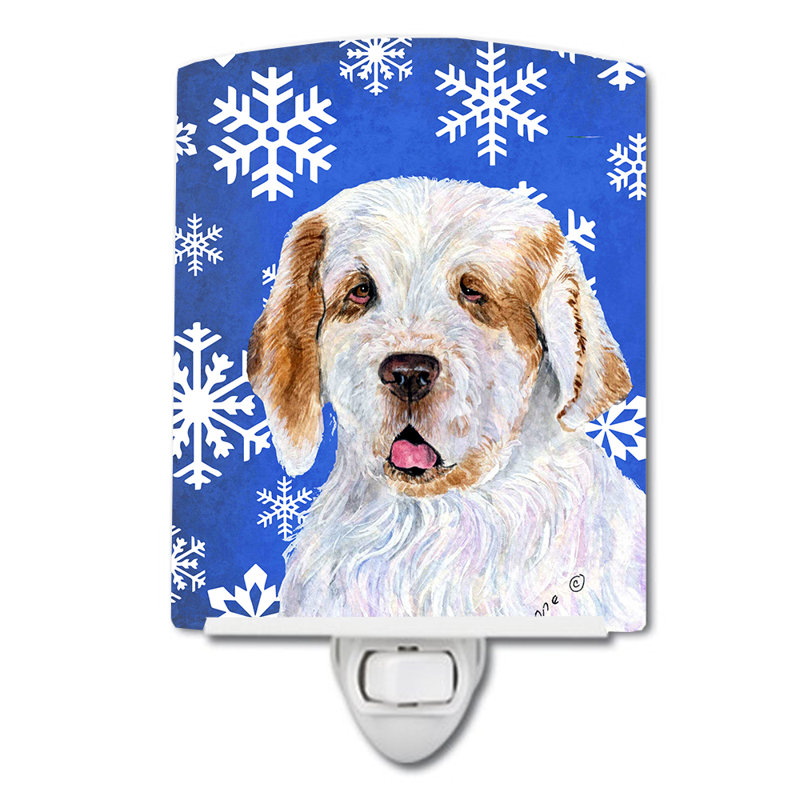 Clumber Spaniel Winter Snowflakes Holiday Ceramic Night Light