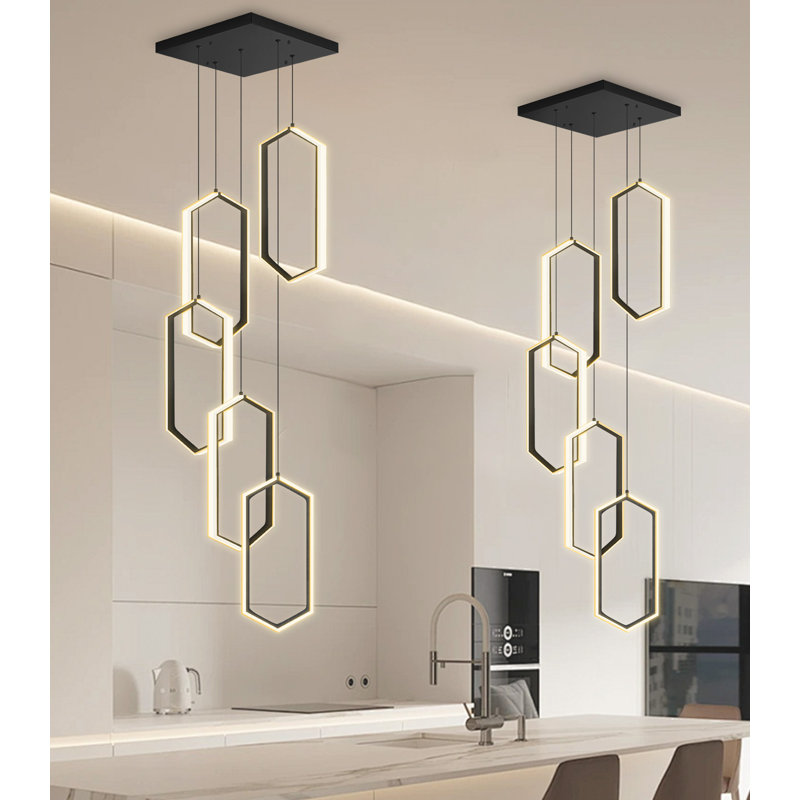 5-ring Modern Led Dimmable Chandelier Black, Matte Black
