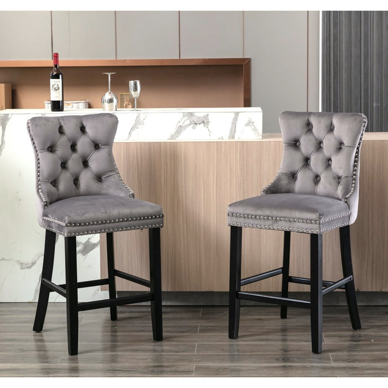 Yes Upholstered Velvet Bar Stool, Grey