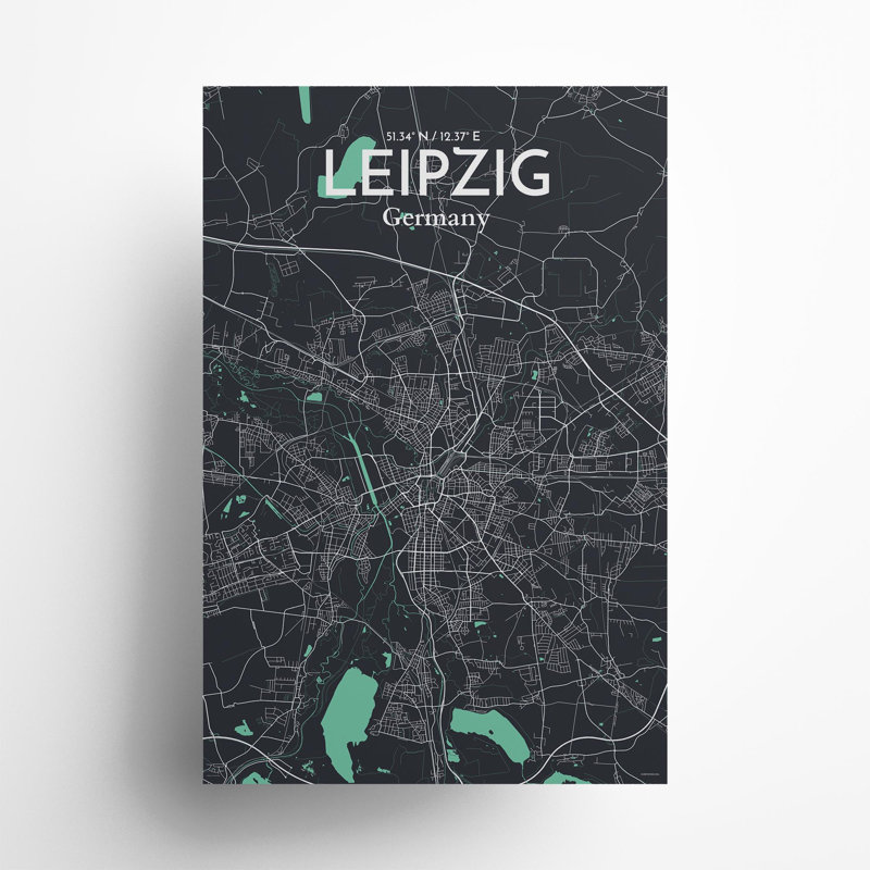 " Leipzig Germany City Map ", Green/Gray, 36" H x 24" W
