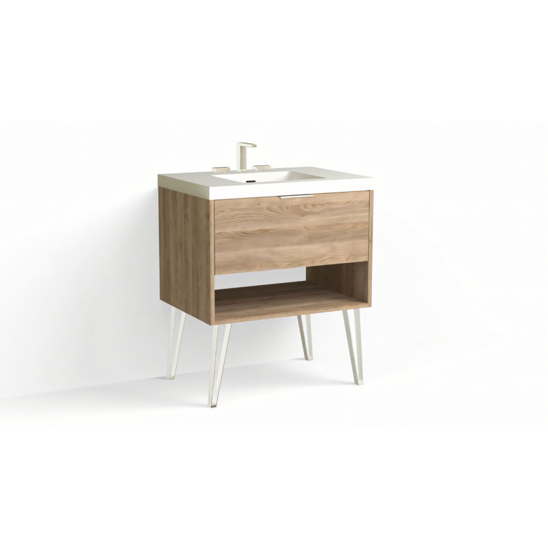 Modo 30" W Freestanding Single Bathroom Vanity with Dawson Leg, Matte White/8" Widespread, Polished Nickel, Biondo