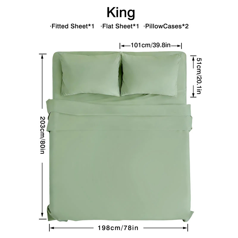 Ensemble de draps 4 pièces - Ultra doux et respirant - Mélange de coton de couleur unie lavable à la machine, Vert