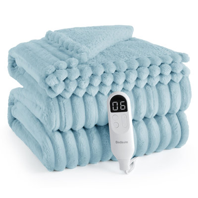 Heated Blanket Electric - Thick Striped Flannel Electric Blanket, Heating with 4 Time Settings, 6 Heat Settings, and 3-Hour Timer Auto Shut Off